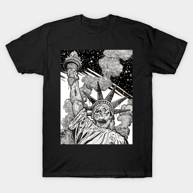 Undead Statue of Liberty B+W T-Shirt by rsacchetto